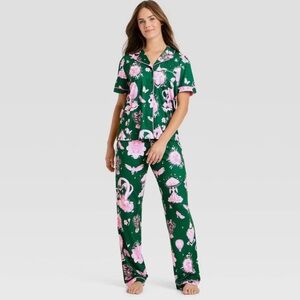 XXS, XS, S, 1X, 2X - Katie Kime x Wicked Green and Pink Graphic Pajama Set - NWT